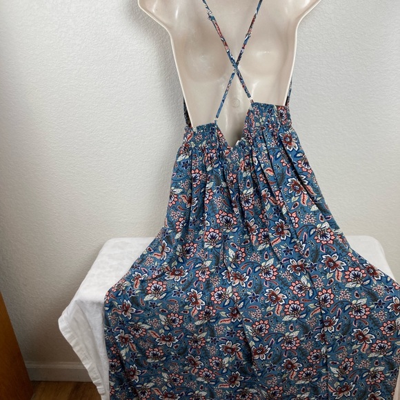 Blush BJ floral midi dress 1XL gathered with elastic back, plunging front w/ tie - Picture 4 of 8